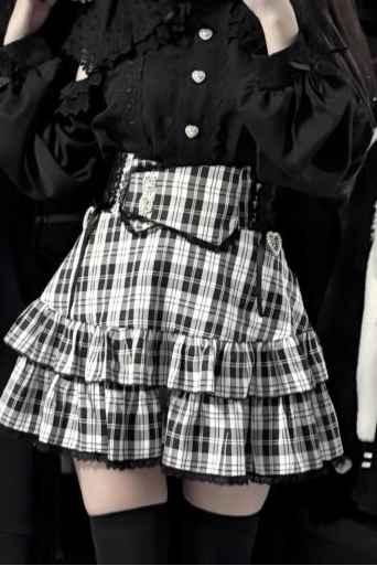 Ruffle Check Dark Skirt