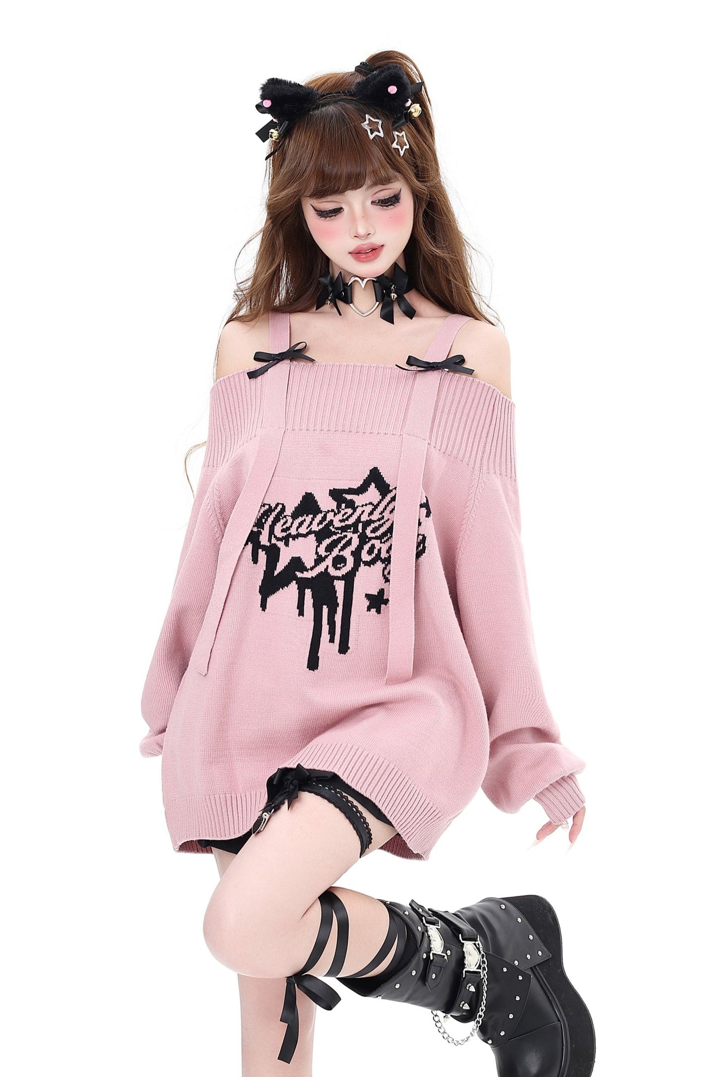 Ribbon Shoulder Loose Design Sweater