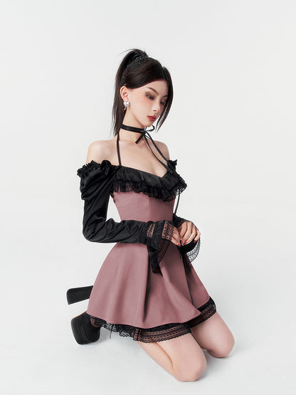 Choker Ribbon Black Lace Girly Layered Dress 