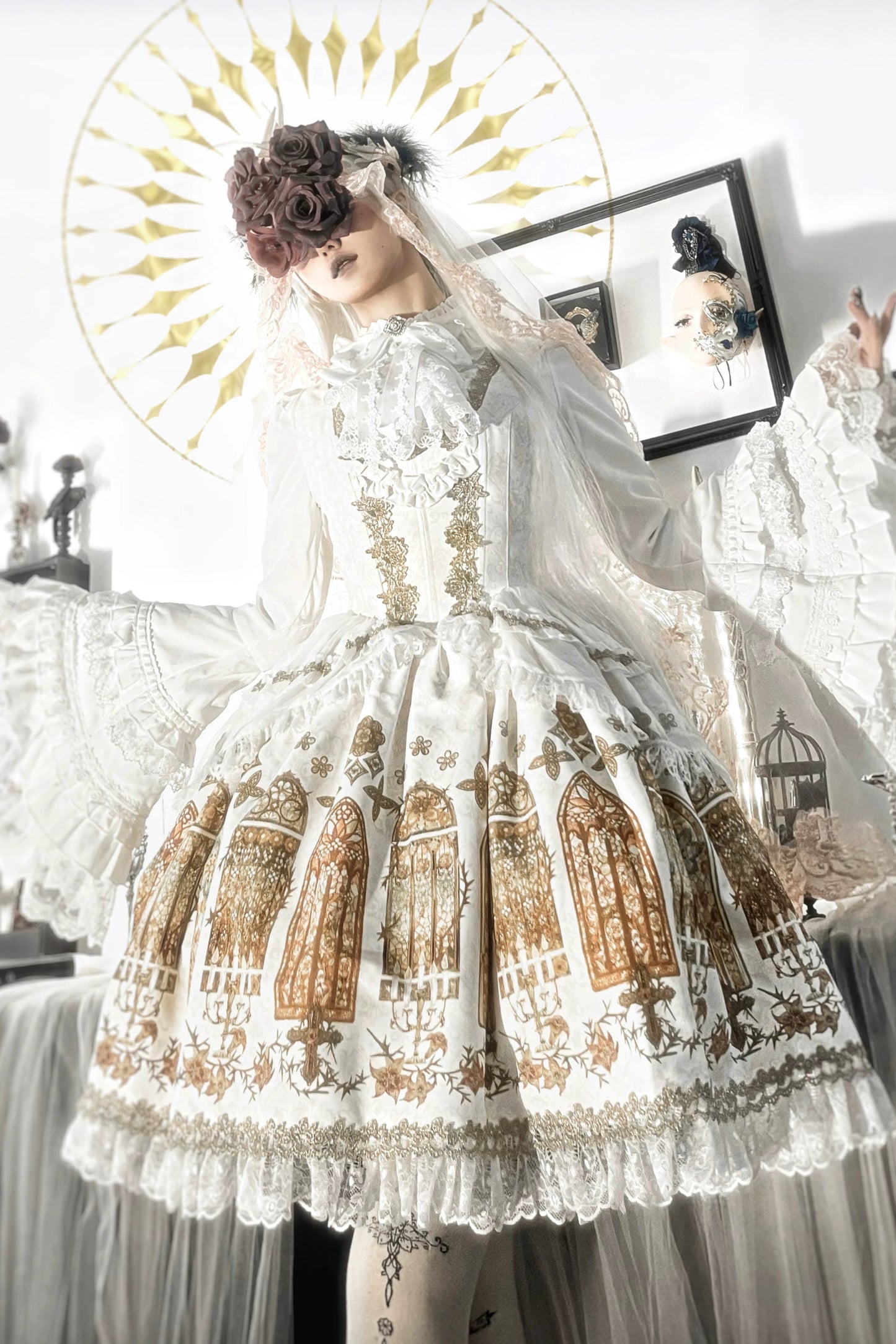 【9月28日予約締切】Gothic Lolita Stained Glass Lace Ruffle Corset JSK Dress
