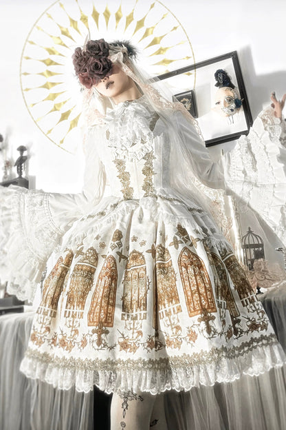 【9月28日予約締切】Gothic Lolita Stained Glass Lace Ruffle Corset JSK Dress