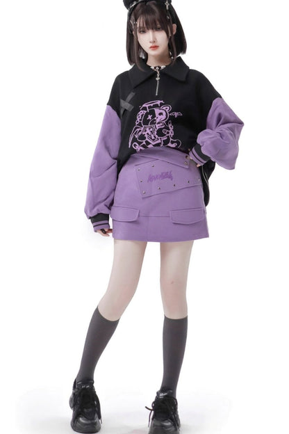 Purple-Black Slimming Sweat Skirt Set-Up