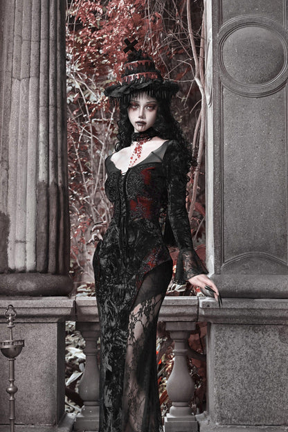 Blood Peak Gothic Dark Velvet Long Dress