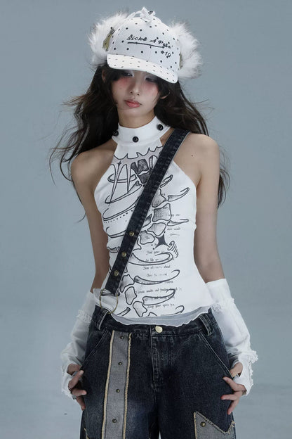 Y2Kノースリーブハイネックトップス