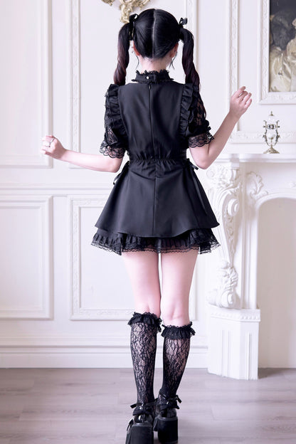 Mine striped lace puff sleeve top + short skirt