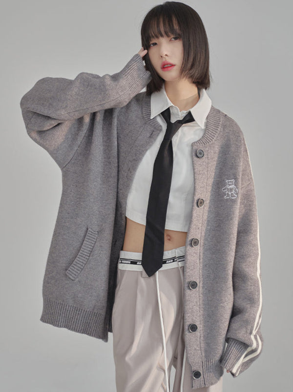 コントラストカラーアシメラインスリーブニットカーディガン