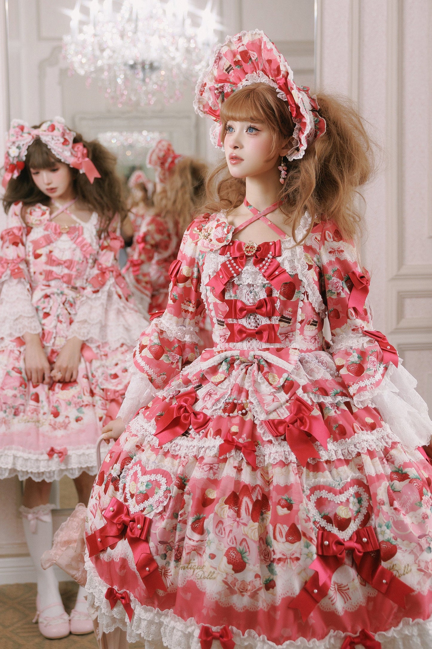 【2月27日予約締切】ストロベリーアンティークドールドレス＋フルセット＋ボンネット＋カチューシャ