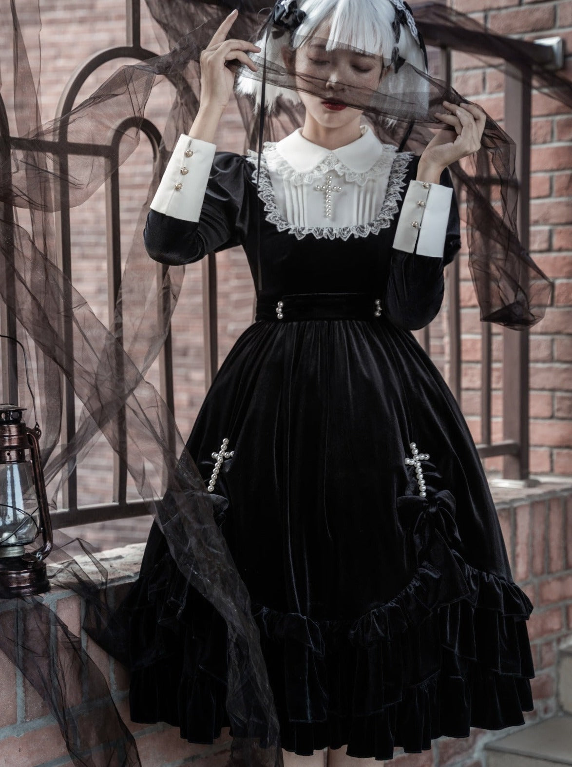 Velvet Cross Maid Gothic Dark Lolita Dress Belchic Velvet Cross Maid Gothic Dark Lolita Dress Belchic