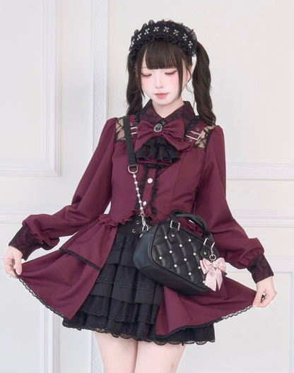 [Reservations] Lace Buckle Shoulder Long Tail Light Gothic Ribbon Shirt
