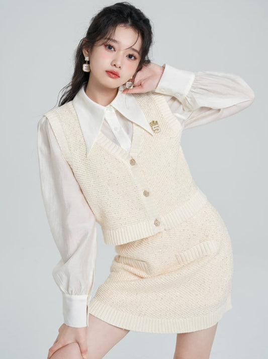 프렌치티 조끼 + 셔츠 + 스커트