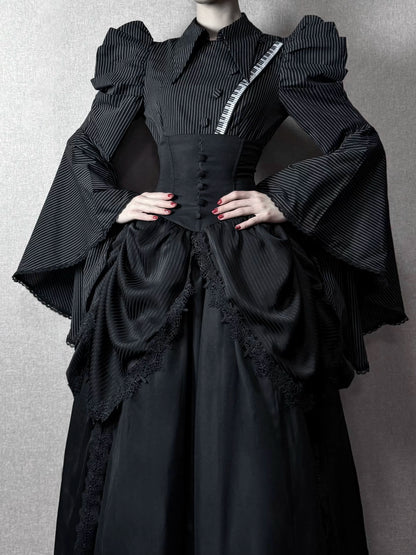 【预售截止4月13日】钢琴条纹哥特洛丽塔蓬蓬泡泡袖衬衫TypeA/B