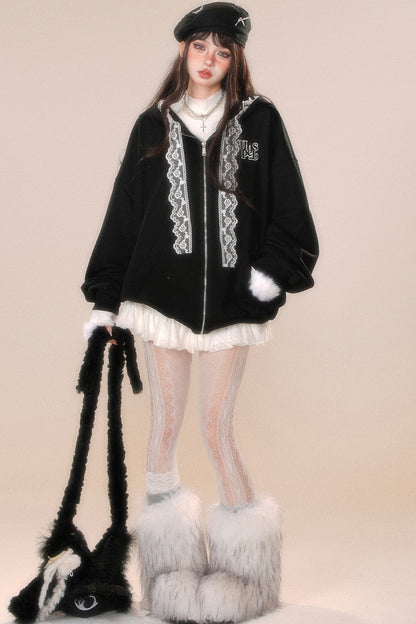 レースフーディースウェットシャツジャケット