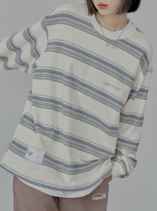 Loose Round Neck Striped Striped T