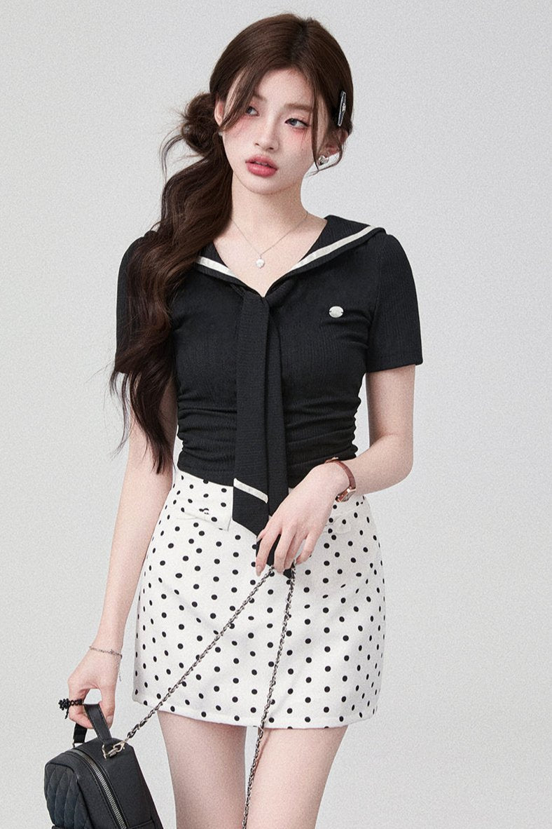 Sailor Kara Sweet Bow Knit Top + Black Skirt