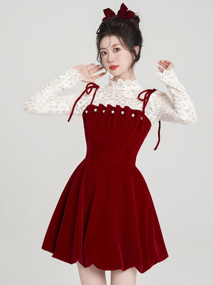 Red Pearl Suspender Dress