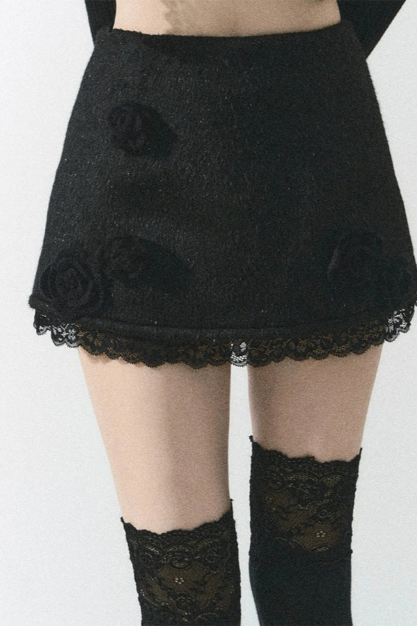 [Pre-Order] Tweed One-Shoulder Jacket + Floral Skirt