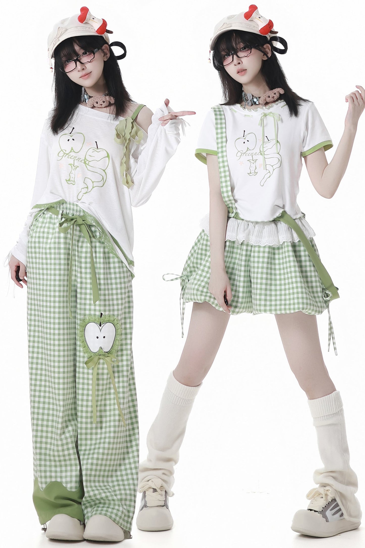 Blue Apple Vibe Top + Suspender Skirt + Wide Pants