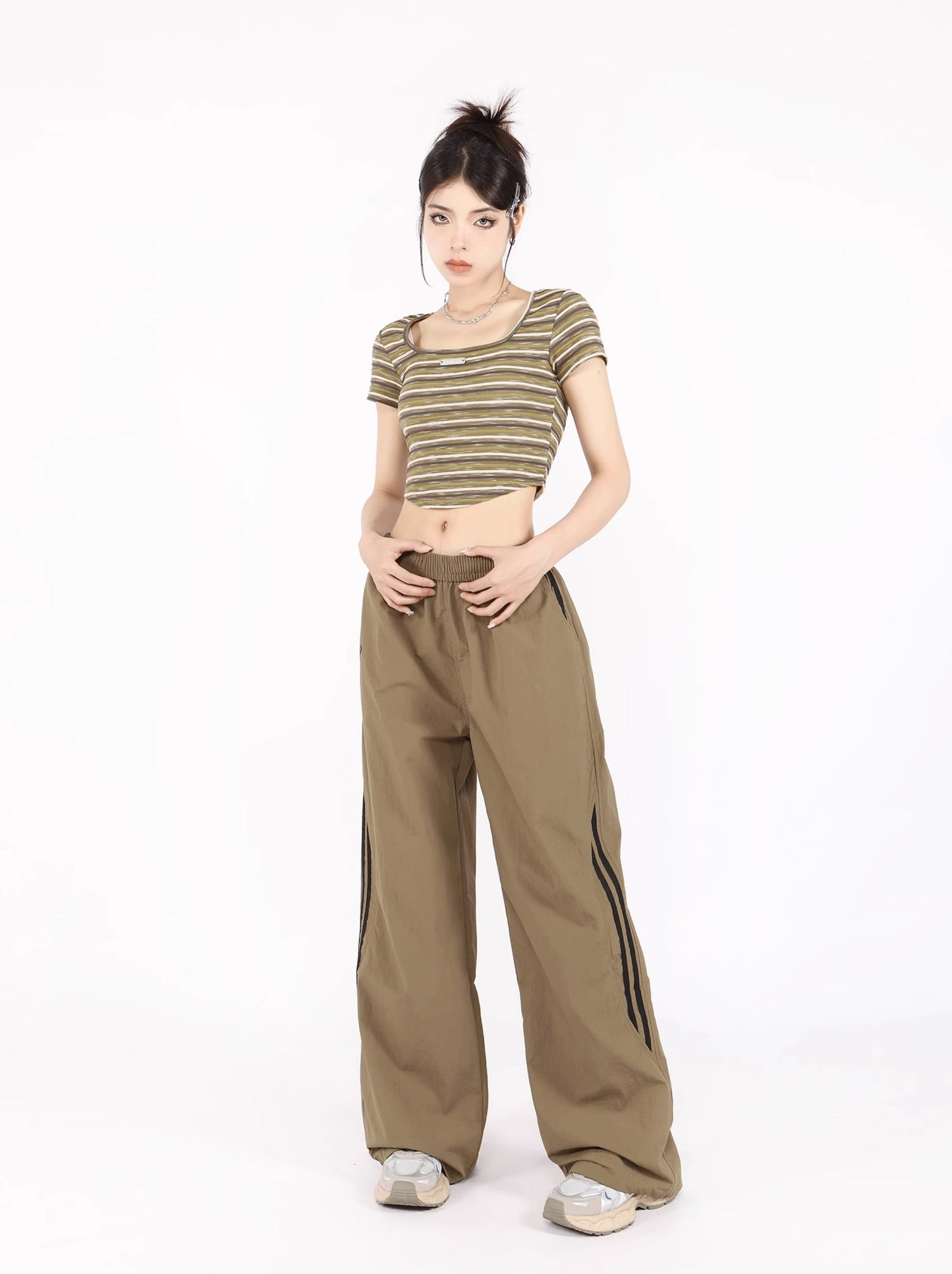 American retro casual sports parachute wide leg pants