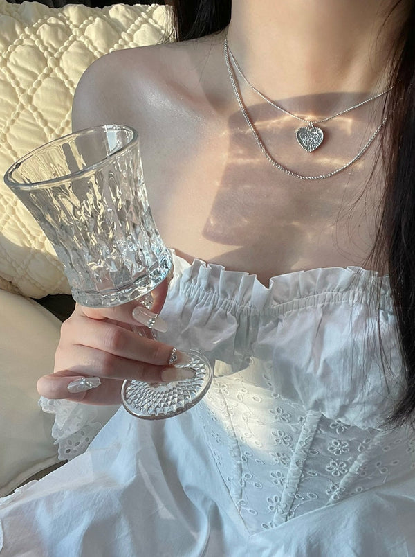 Silver lame heart necklace + earrings