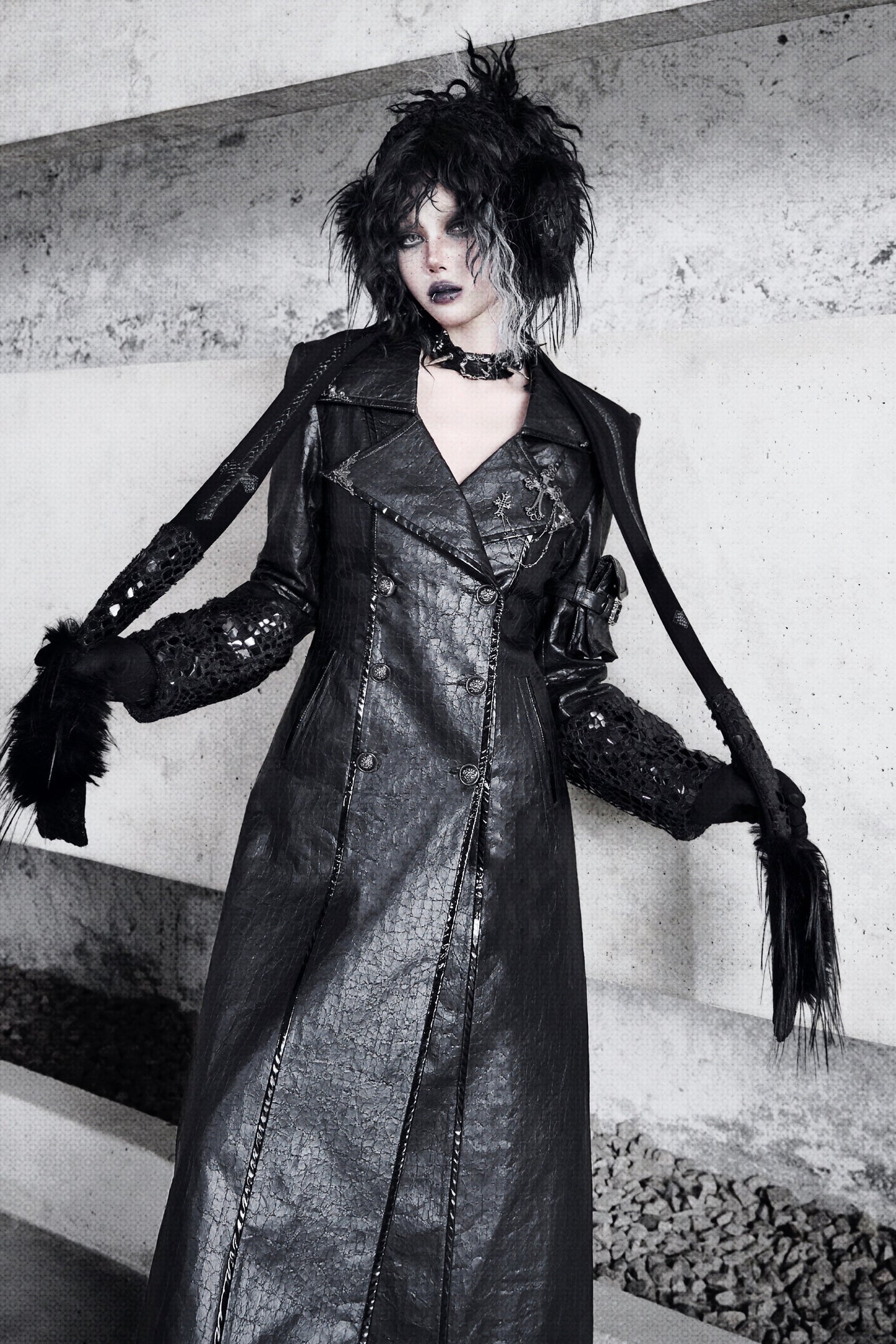 Blood Supply Original ◆ Shadow of the Snake Pupil Black Long-haired Gothic Cross Long Scarf Warm Neck Autumn and Winter