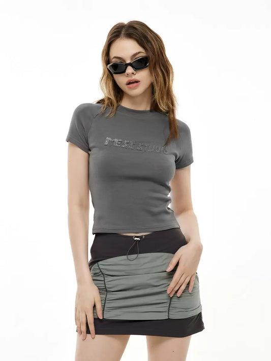 Mess Studio American hot girls, niche bump-embossed design, raglan sleeves, slim slim T-shirt women