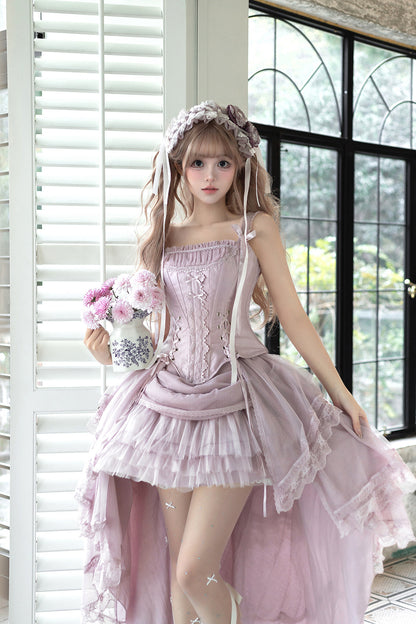 【2月27日予約締切】アンティークランプシャドウシャンパンゴールドストラップリボンビスチェドレスセットアップ