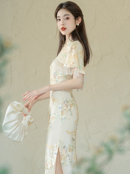 Retro Elegant Dress + Flower Shawl