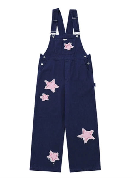 Retro Star Patch Denim-Overall