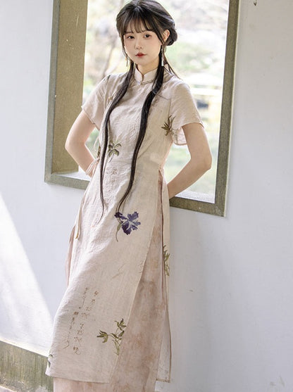 Chuan Dai Time : Half Kite Xiangchen National Style Modified Cheongsam Wide-legged Pants Two-piece Zen New Chinese Suit Women