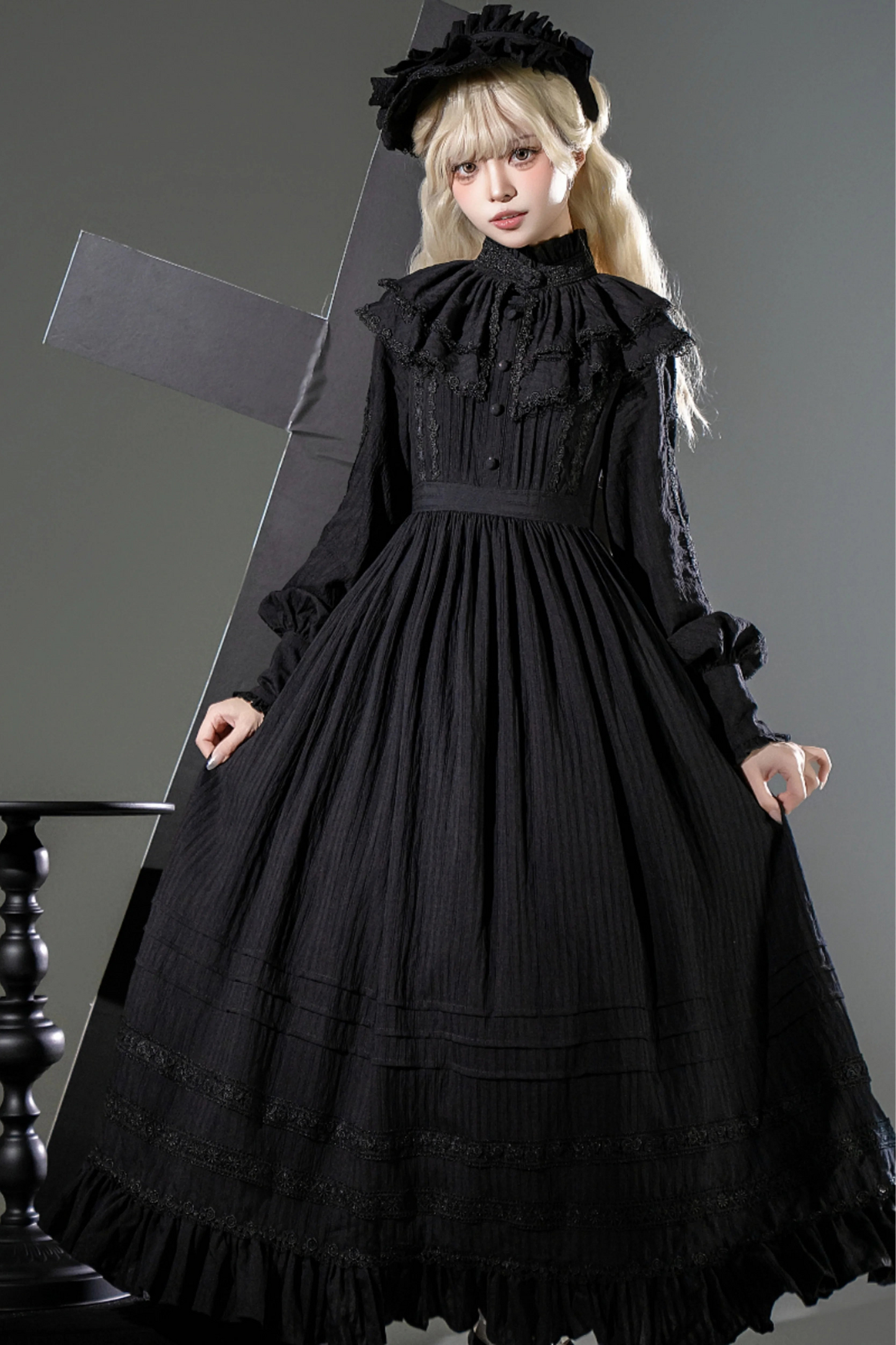 ダークゴシックロングドレス+レースカラー