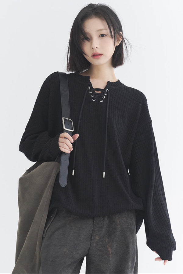 Oversized V-neck knit top