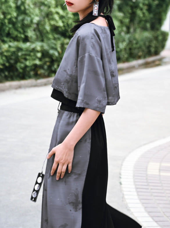 China Taste Moon Lavit Print Chiffon Jacket & Skirt Setup
