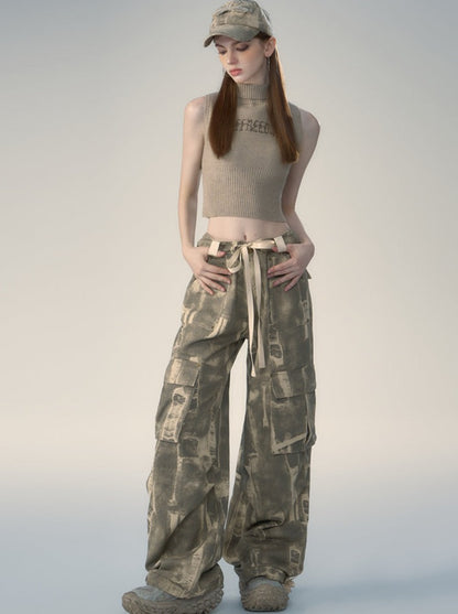 American Street Lace Apple Loose Camouflage Pants