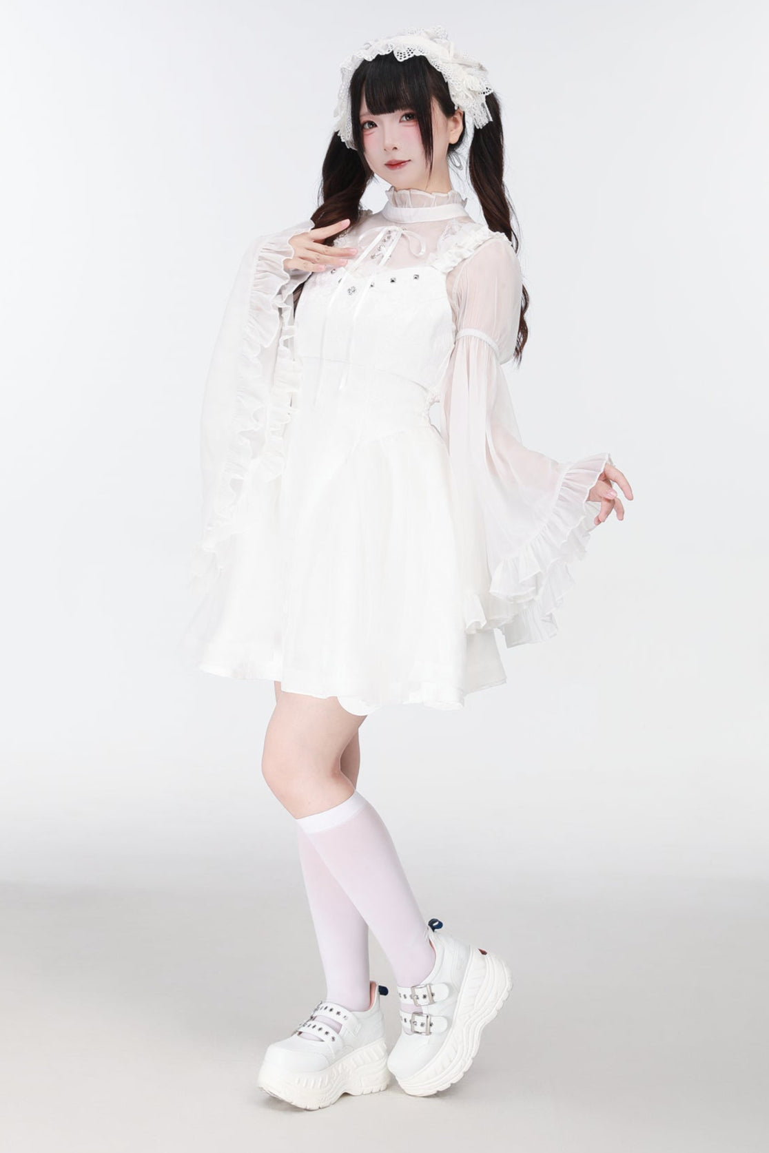 地雷バードサスペンダードレス＋シアースリーブトップス