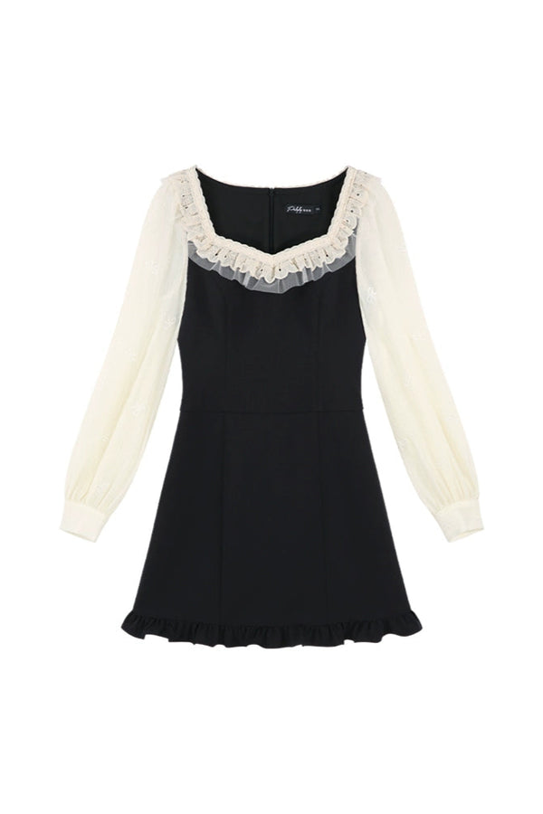 Black Square Neck Lace Dress