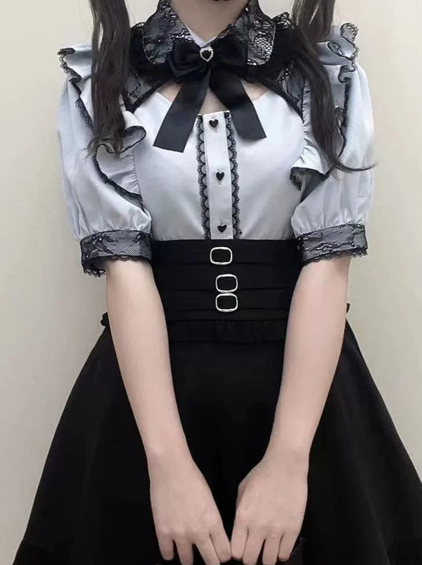 Mine Series Lace Neck Hollow Out Blouse