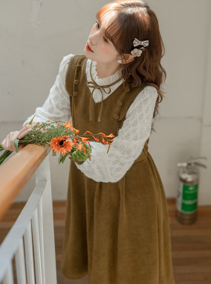 Corduroy Lace Tea Break Dress