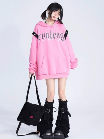 Gothic Logo Print Pink Hoodie