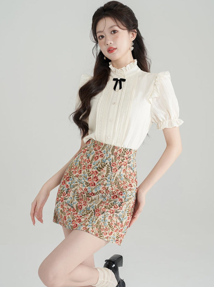 Little Ribbon Summer Girly Top + Flower Skirt