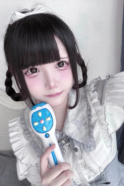 【11月15日予約締切】Light Blue Lace Collar Frill Shirt + Pearl Bow Layered Lace Skirt + Rhinestone Ribbon Tie