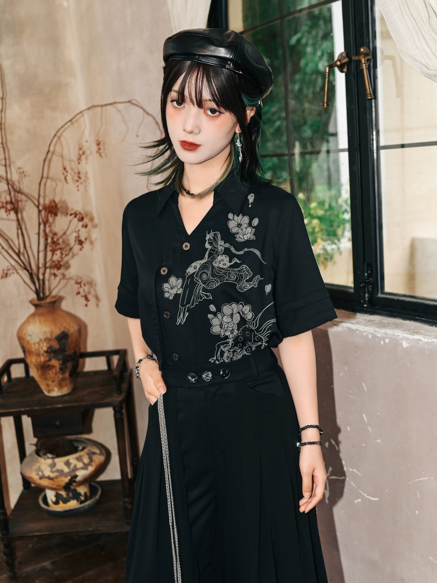 ファントムワールドアシメデザインチャイナモードシャツ