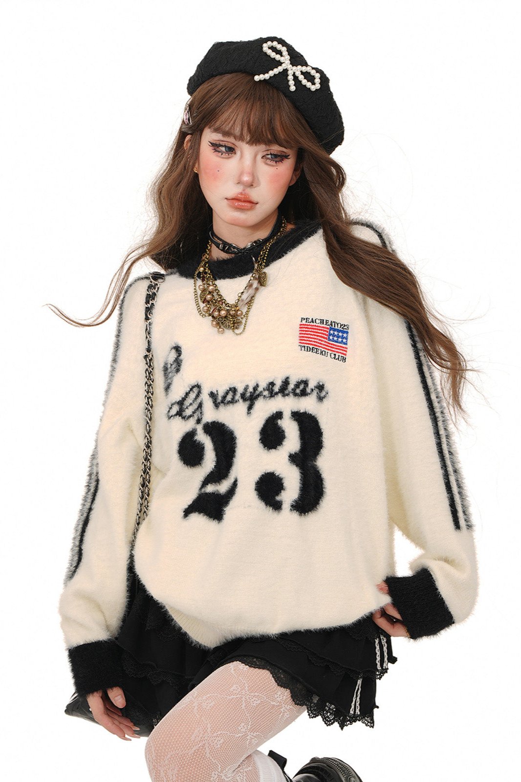 Oatmeal retro sports sweater