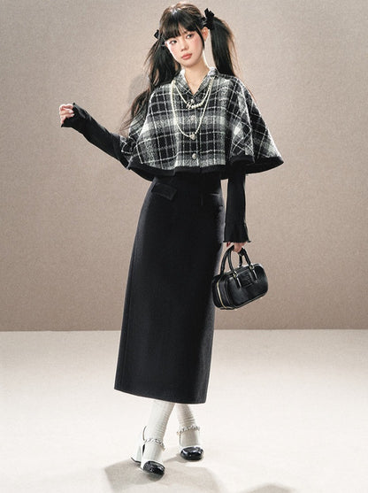 Retro Dark Gurle Leau Leau Color Mant Court + Title Long Skirt + Pleated Short Skirt [Reservation Product]