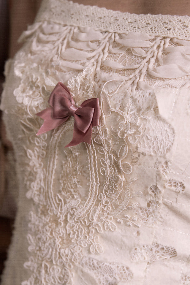 コットンラブハートリボンカットアウトレーススリップドレス