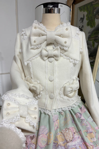 【10月17日予約締切】White Sweet Lolita Pearl Bow Lace Short Coat