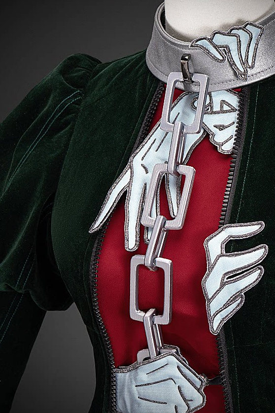 [Pre-order] Dark Green x Red Gothic Prince Velvet Flame 3D Chain Detail Ruffle Lolita Dress
