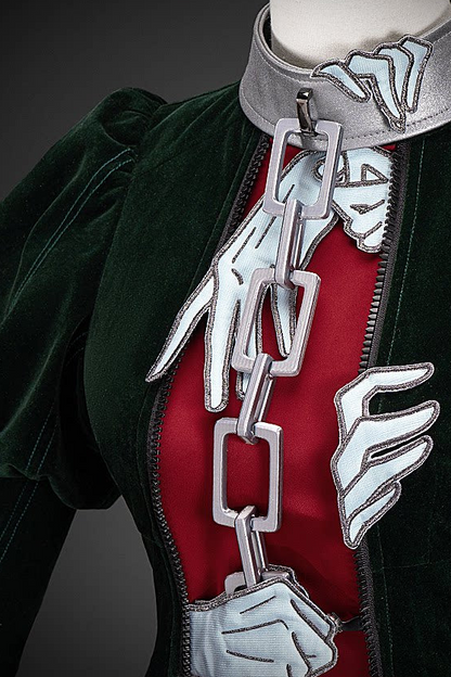 [Pre-order] Dark Green x Red Gothic Prince Velvet Flame 3D Chain Detail Ruffle Lolita Dress