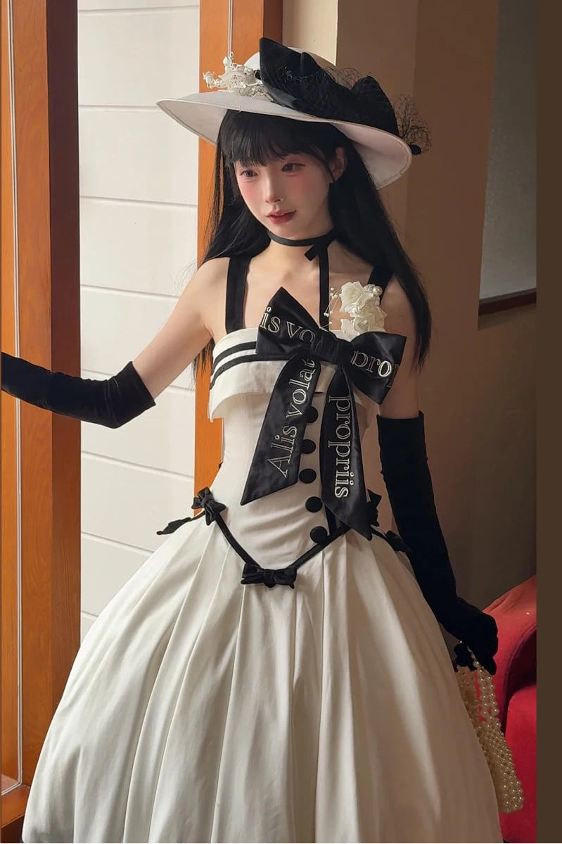 【Reservierungsschluss 29. Juli】Klassisches Schleifen-Elegant-Lolita-Stickerei-JKS-Kleid-Set (mit Korsage) + Zubehörset