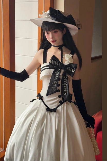 【Reservierungsschluss 29. Juli】Klassisches Schleifen-Elegant-Lolita-Stickerei-JKS-Kleid-Set (mit Korsage) + Zubehörset