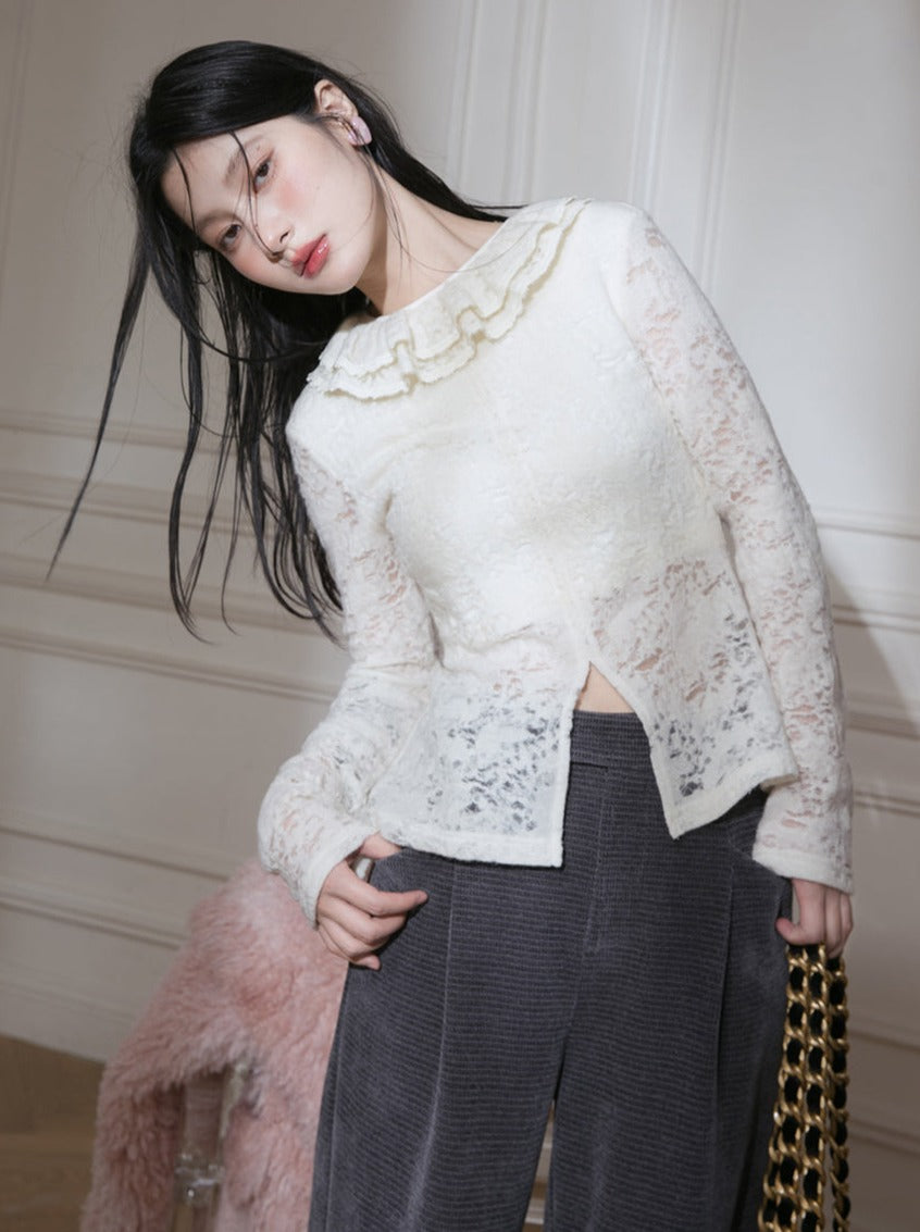 Lace Mist Apricot Slit Tight Top